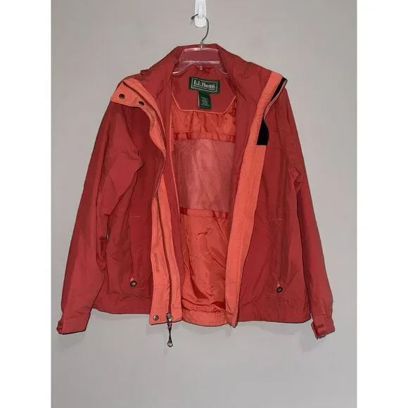 Vintage LL Bean Rain Jacket Hood Coral Orange Weather Channel Nylon Women Medium - Picture 3 of 16